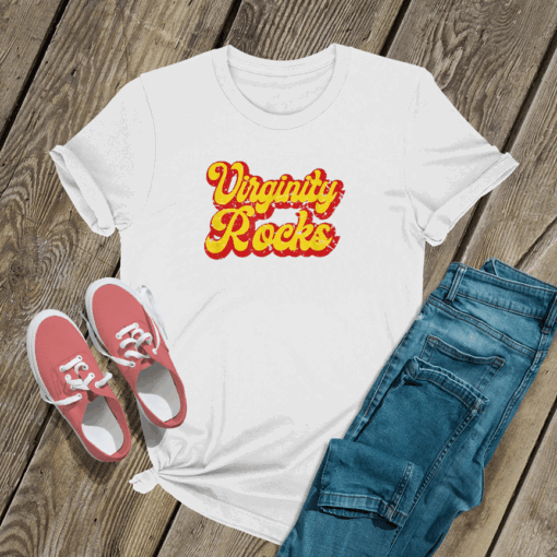 Virginity Rocks 1970s Retro T Shirt